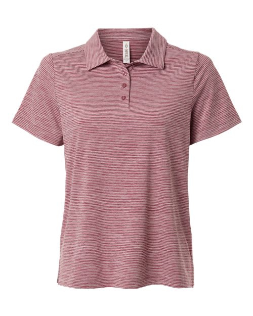 Team 365 TT125W Women's Relay Heathered Stripe Polo in Sport Maroon Heather/ White