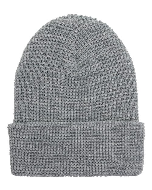 YP Classics 2501KC Waffle Cuffed Knit Beanie in Heather Grey
