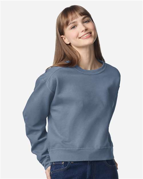 Comfort Colors 1566L Women's Garment-Dyed Mid-Length Crewneck Sweatshirt in Blue Jean