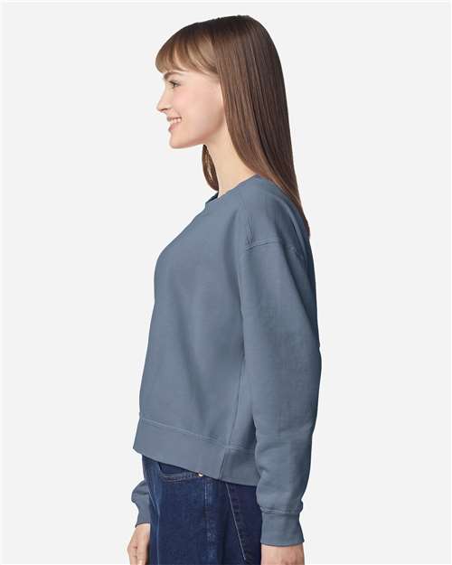 Comfort Colors 1566L Women's Garment-Dyed Mid-Length Crewneck Sweatshirt in Blue Jean