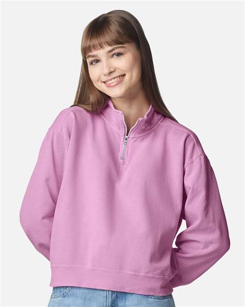 Comfort Colors 1580L Women's Garment-Dyed Mid-Length Quarter-Zip Sweatshirt in Rose Quartz