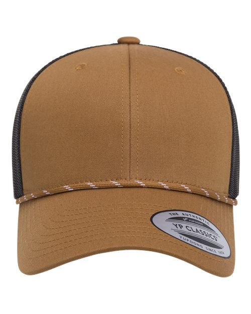 YP Classics 6606BD Retro Trucker Rope Cap in Caramel/ Black