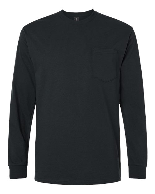 Gildan 2410 Unisex Ultra Cotton Long Sleeve Pocket T-Shirt in Black