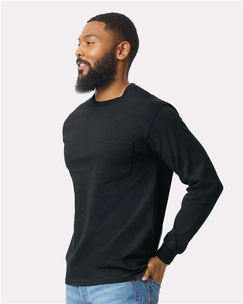 Gildan 2410 — Unisex Ultra Cotton® Long Sleeve Pocket T-Shirt in Black