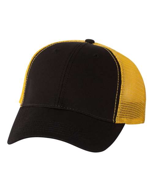 Valucap AH80 Bio-Washed Trucker Cap in Black/ Gold