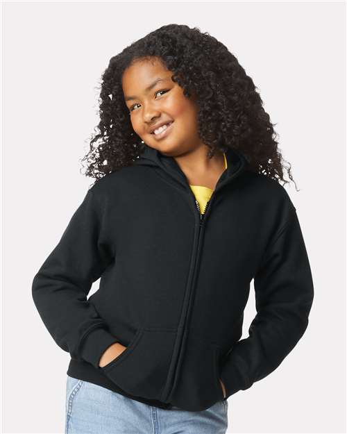 Gildan 18600B Youth Heavy Blend Full-Zip Hooded Sweatshirt in Black