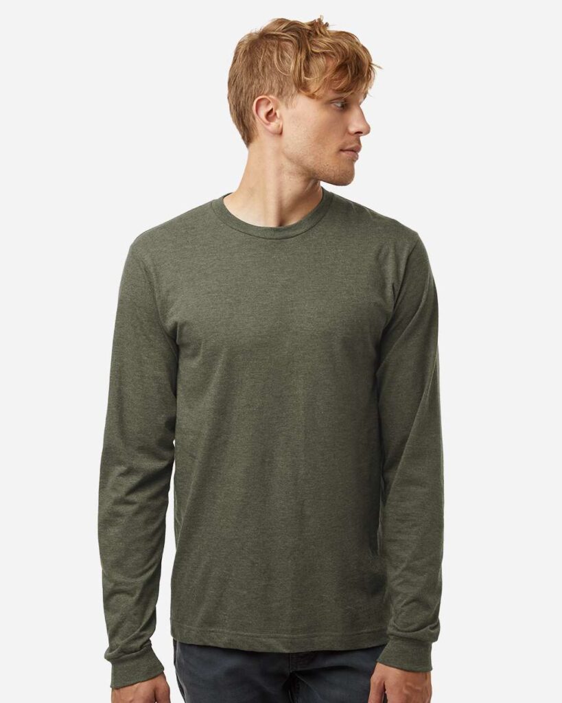 Tultex 202LS Unisex Fine Jersey Long Sleeve T-Shirt in Heather Military Green