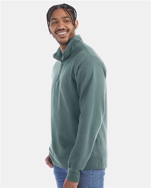 ComfortWash by Hanes GDH425 Unisex Garment-Dyed Quarter-Zip Sweatshirt in Cypress Green