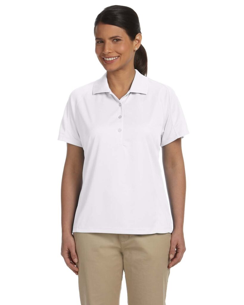 Harriton M374W Women's Polytech Mesh Insert Polo in White