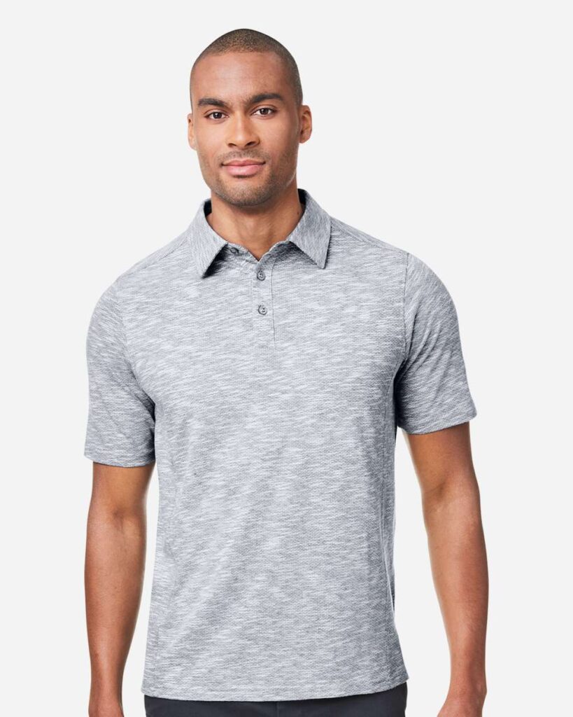 North End NE115 Men's Eclipse Jacquard Polo in Black Heather