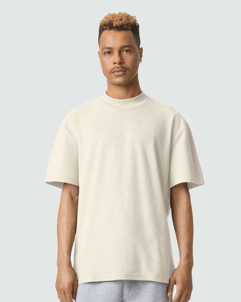 American Apparel 1PQ Unisex Pique Mock Neck Tee in Bone