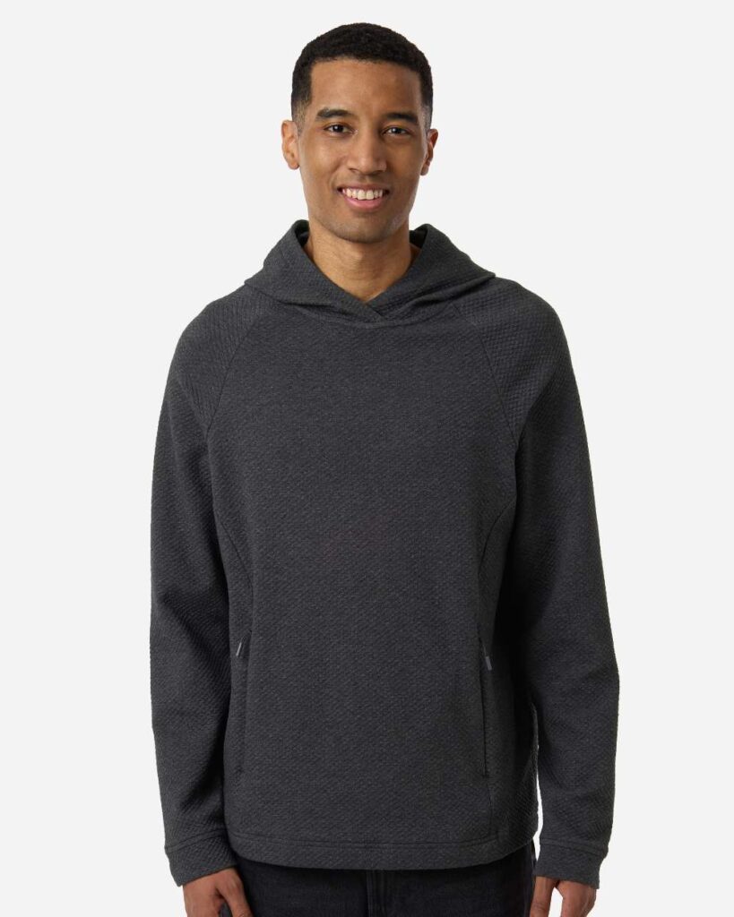 North End NE729 Men's Spirit Textured Hooded Pullover in Black Heather