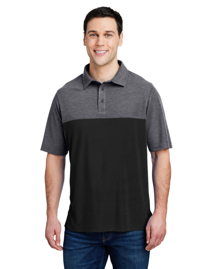 CORE365 CE112C Men's Fusion ChromaSoft Colorblock Polo in Black/ Carbon Heather