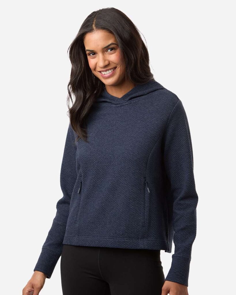 North End NE729W Women's Spirit Textured Hooded Pullover in Classic Navy Heather