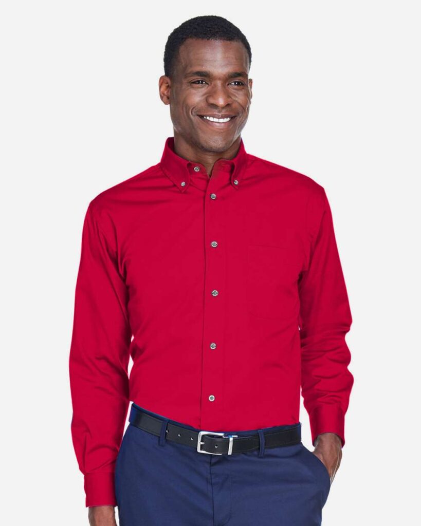 Harriton M500 Men's Easy Blend Twill Shirt in Red