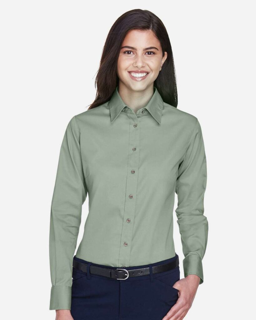 Harriton M500W Women's Easy Blend Twill Dress Shirt with Stain-Release in Dill