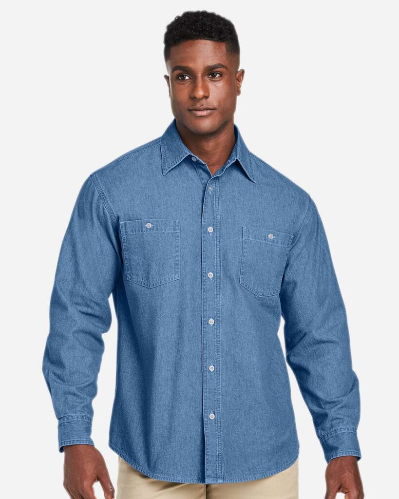 Harriton M540 Unisex Denim Shirt Jacket in Light Denim