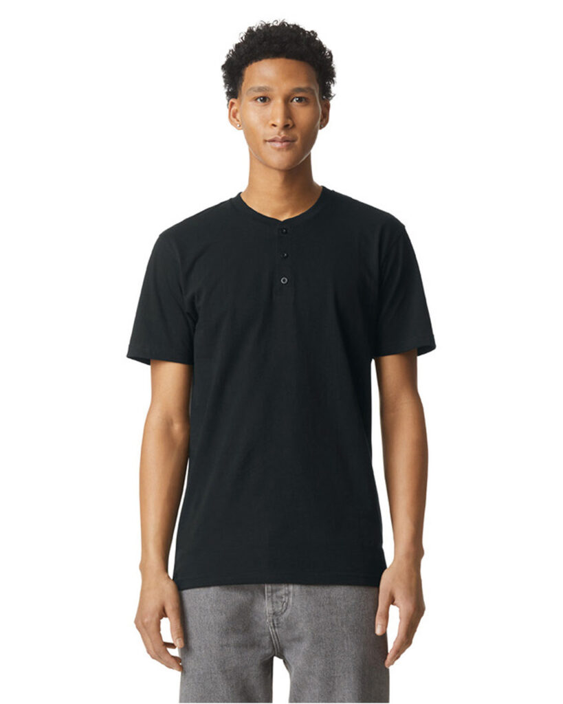American Apparel 2004CVC Unisex CVC Henley Tee in Black