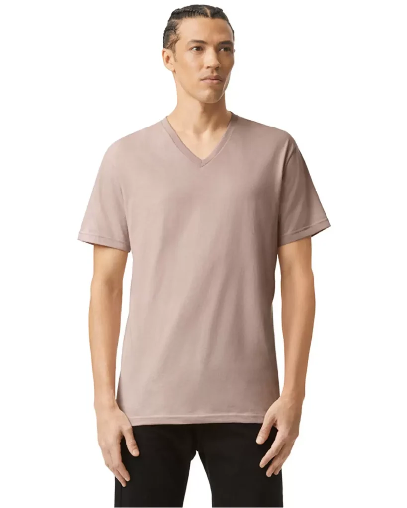 American Apparel 2006CVC Unisex CVC V-Neck Tee in Heather Blush