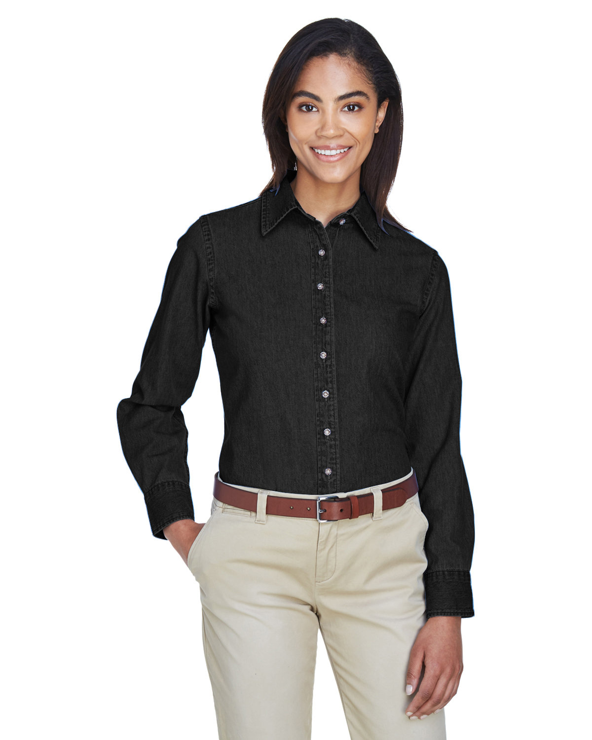 Harriton M550W Ladies' 6.5 oz. Long-Sleeve Denim S in Washed black