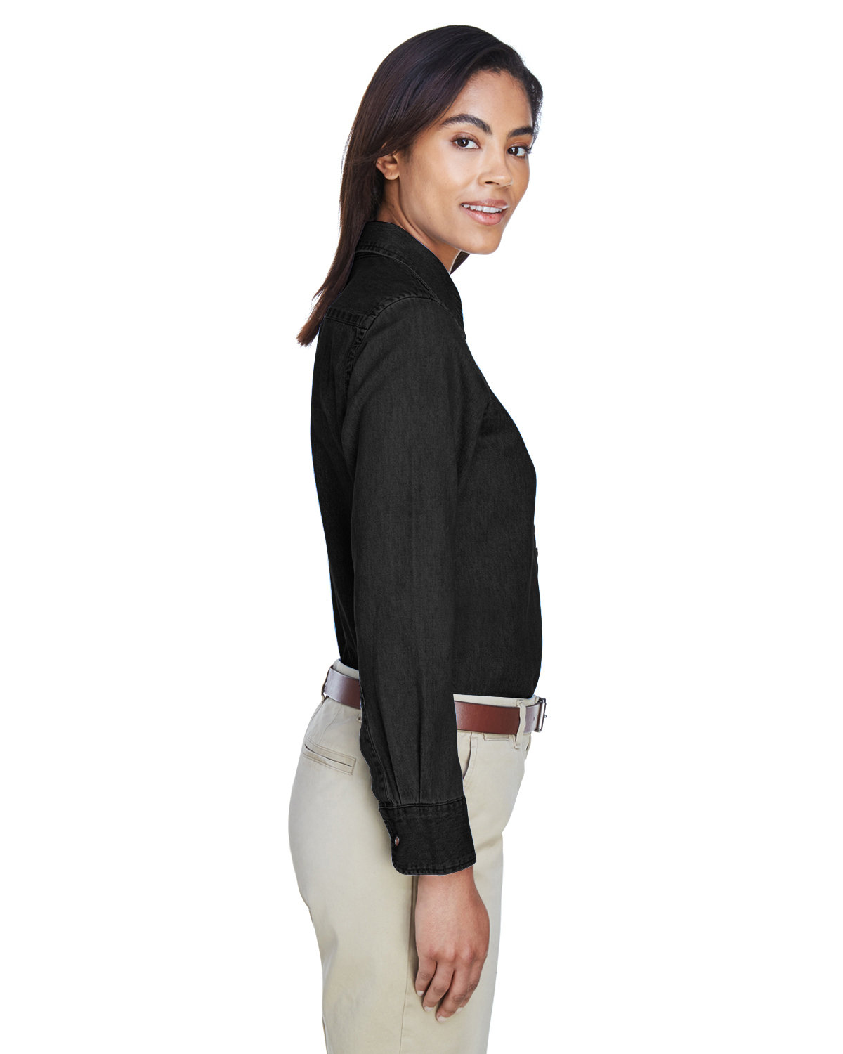 Harriton M550W Ladies' 6.5 oz. Long-Sleeve Denim S in Washed black