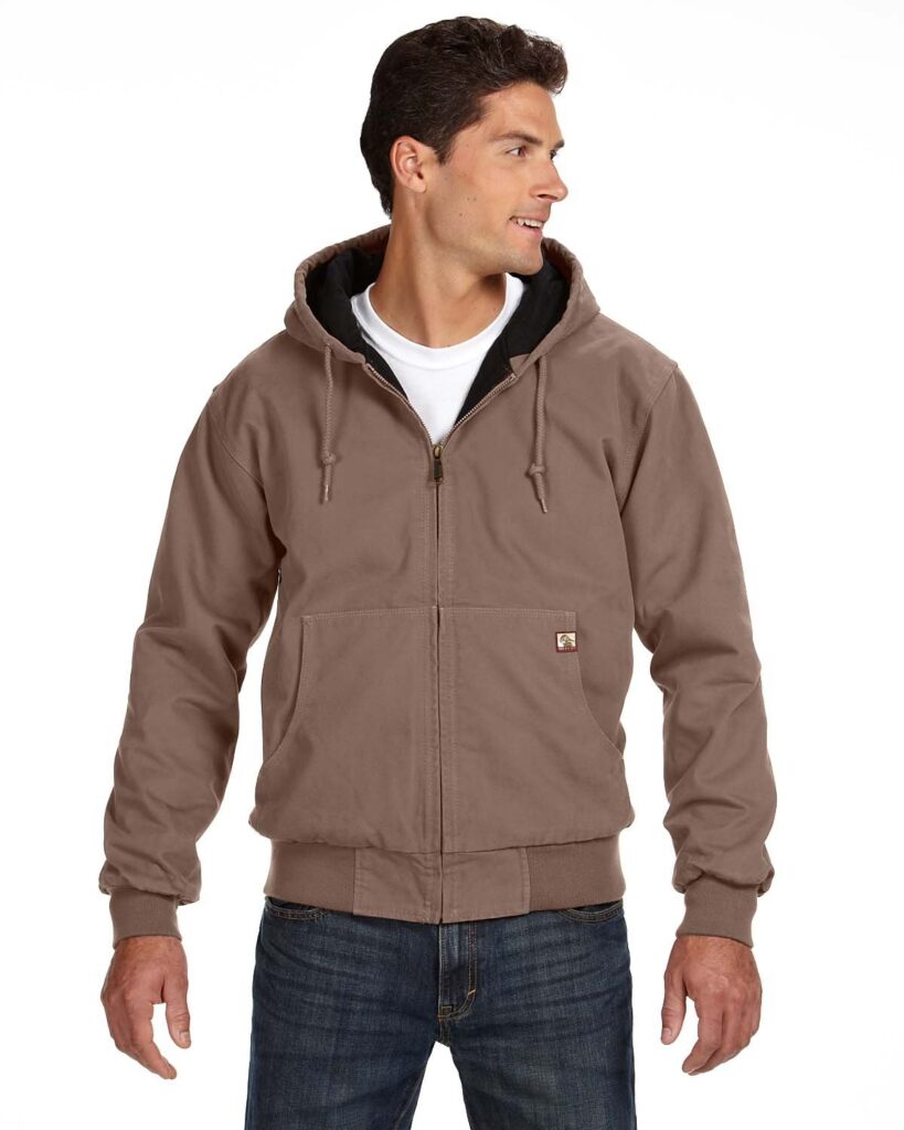 DRI DUCK 5020 Men's Cheyenne Boulder Cloth Hooded Jacket with Tricot Quilt Lining in Field Khaki