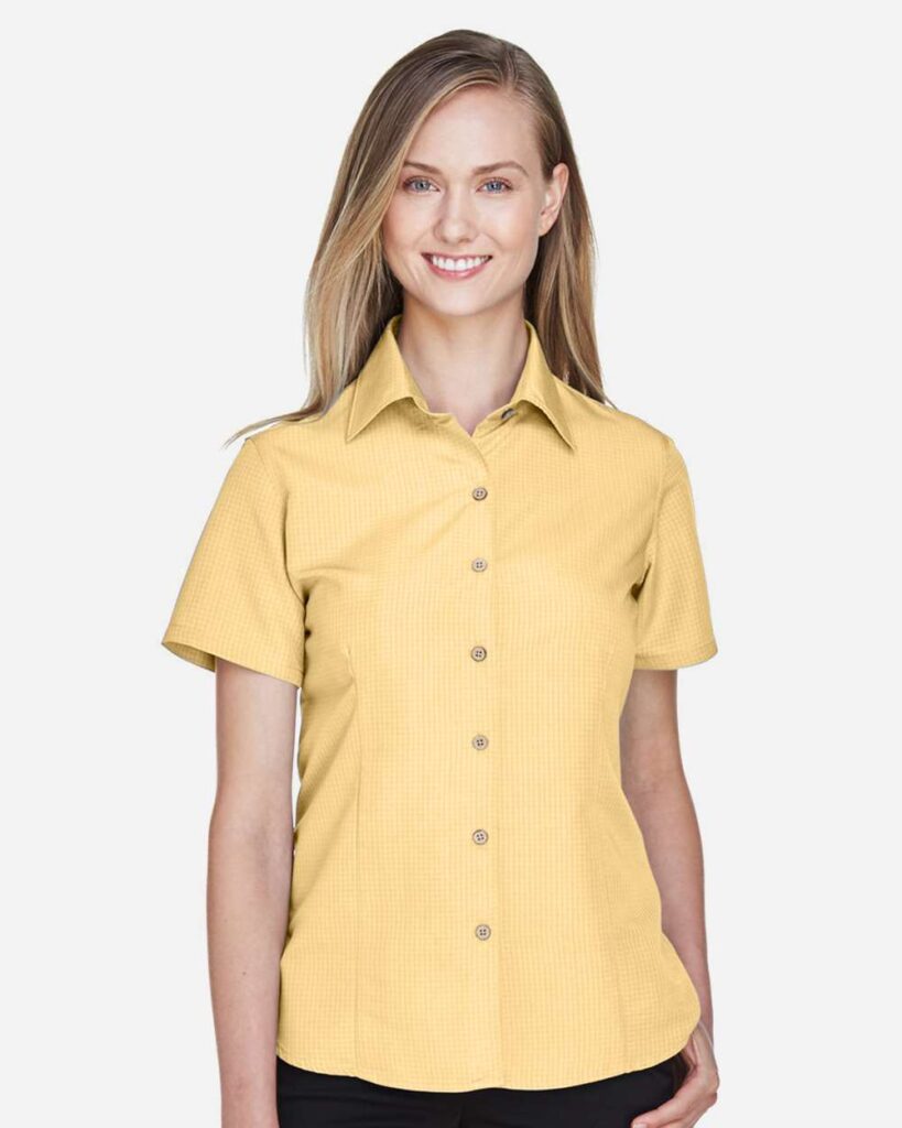 Harriton M560W Women's Barbados Textured Camp Shirt in Pineapple