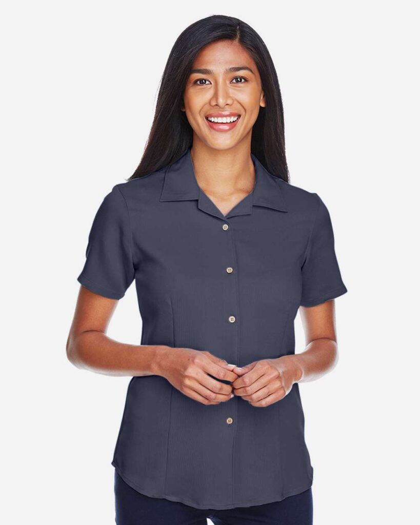 Harriton M570W Women's Bahama Cord Camp Shirt in Navy