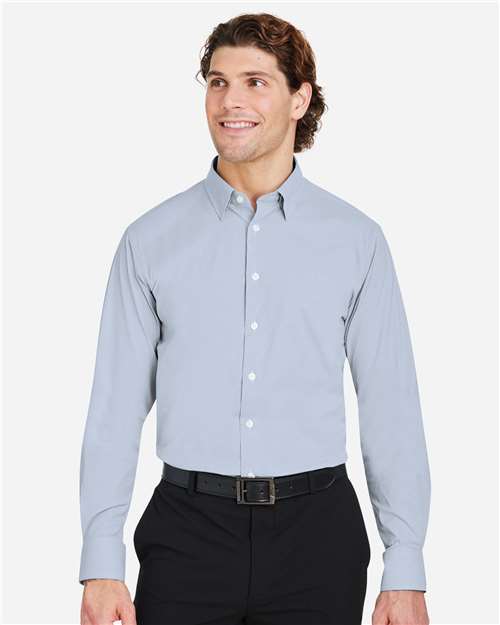 Devon & Jones DG537 Men's CrownLux Performance Microstripe Dress Shirt in Navy/ White