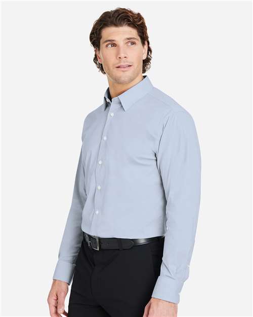 Devon & Jones DG537 Men's CrownLux Performance Microstripe Dress Shirt in Navy/ White