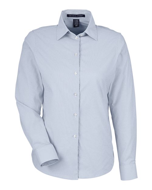 Devon & Jones DG537W Women's CrownLux Performance Microstripe Dress Shirt in Navy/ White