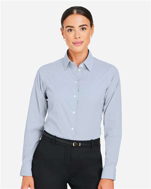 Devon & Jones DG537W Women's CrownLux Performance Microstripe Dress Shirt in Navy/ White