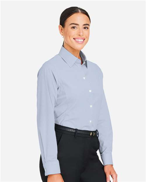 Devon & Jones DG537W Women's CrownLux Performance Microstripe Dress Shirt in Navy/ White