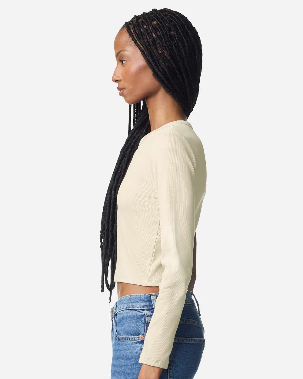 American Apparel BR2107 Women's Baby Rib Long Slee in Bone
