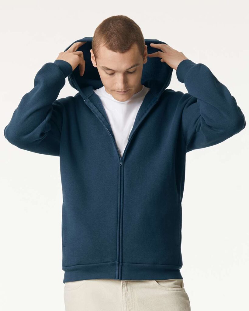 American Apparel RF497 Unisex ReFlex Fleece Full-Zip Hoodie Sweatshirt in Sea Blue