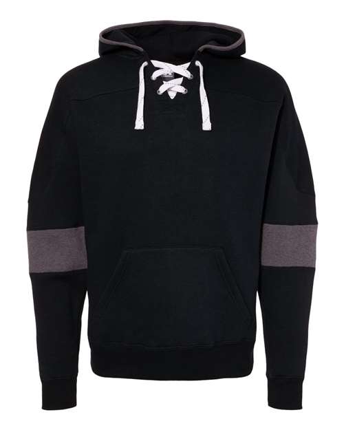 J. America 8832 Men's Sport Lace Colorblocked Fleece Hooded Sweatshirt in Black