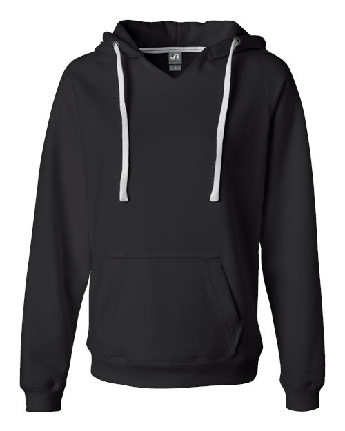 J. America 8836 Women's Sueded V-Neck Hooded Sweatshirt in Black