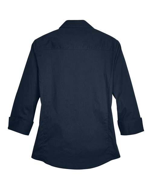 Devon & Jones DP625W Women's Perfect Fit Three-Quarter Sleeve Stretch Poplin Dress Shirt in Navy
