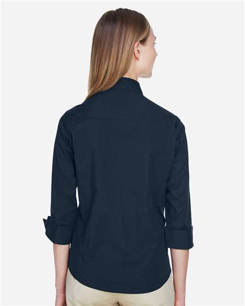 Devon & Jones DP625W Women's Perfect Fit Three-Quarter Sleeve Stretch Poplin Dress Shirt in Navy