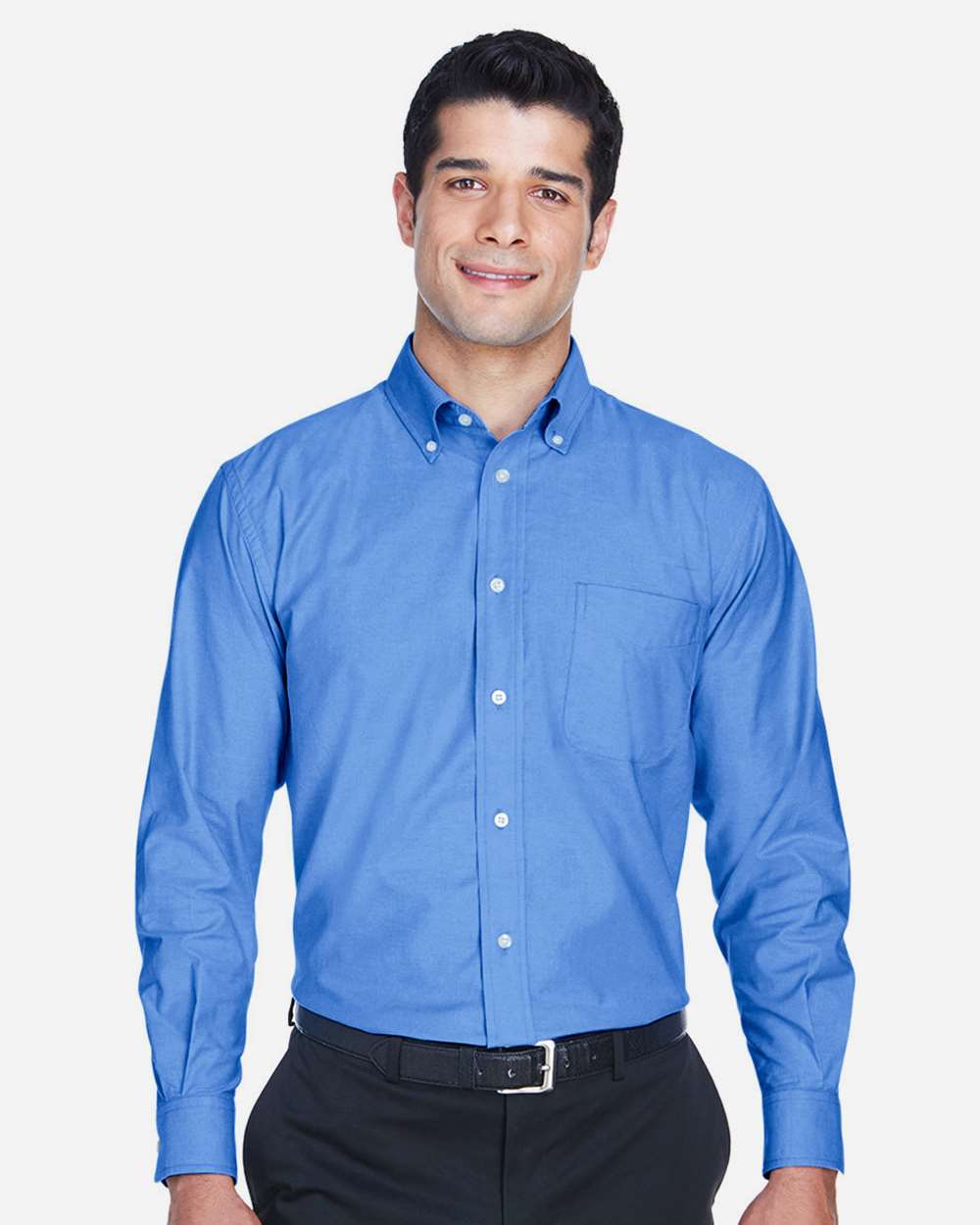 Harriton M600 Men's Long-Sleeve Oxford with Stain- in French Blue