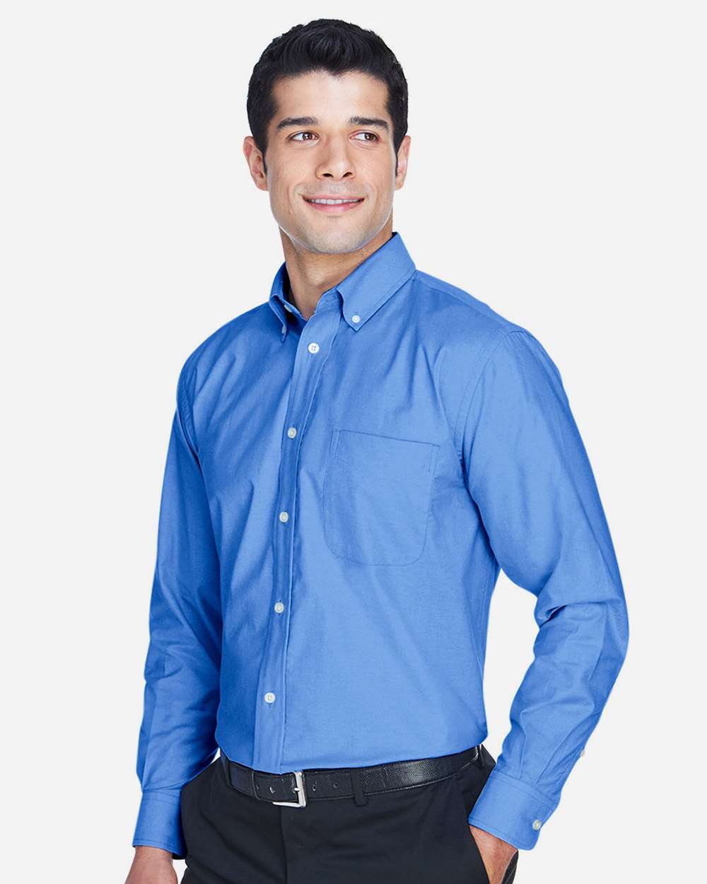 Harriton M600 Men's Long-Sleeve Oxford with Stain- in French Blue