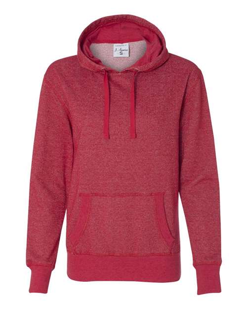 J. America 8860 Women's Glitter French Terry Hooded Sweatshirt in Red/ Silver
