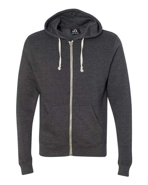 J. America 8872 Men's Triblend Full-Zip Hooded Sweatshirt in Black Triblend
