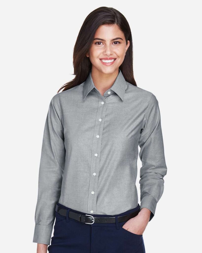 Harriton M600W Women's Oxford Dress Shirt in Oxford Grey