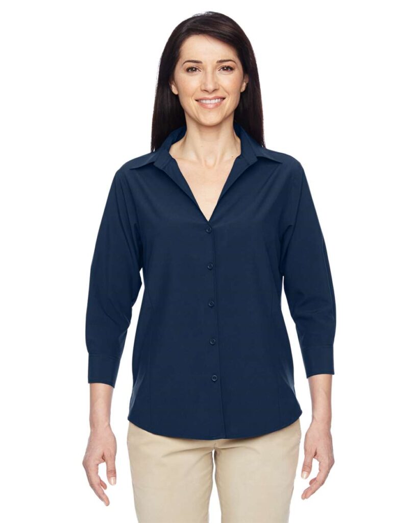 Harriton M610W Women's Paradise Three-Quarter Pullover Sleeve Performance Shirt in Navy