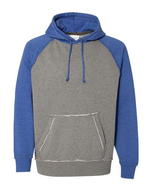 J. America 8885 Men's Vintage Heather Hooded Sweatshirt in Smoke Heather/ Vintage Royal Heather
