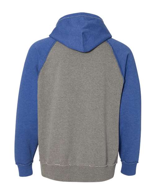 J. America 8885 Men's Vintage Heather Hooded Sweatshirt in Smoke Heather/ Vintage Royal Heather