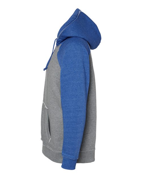 J. America 8885 Men's Vintage Heather Hooded Sweatshirt in Smoke Heather/ Vintage Royal Heather
