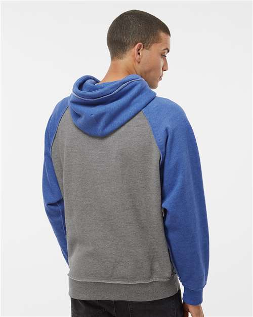 J. America 8885 Men's Vintage Heather Hooded Sweatshirt in Smoke Heather/ Vintage Royal Heather