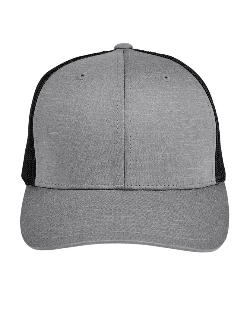 Team 365 TT802Y Youth Zone Peformance Trucker Cap by Yupoong in Dark Grey Heather/ Black